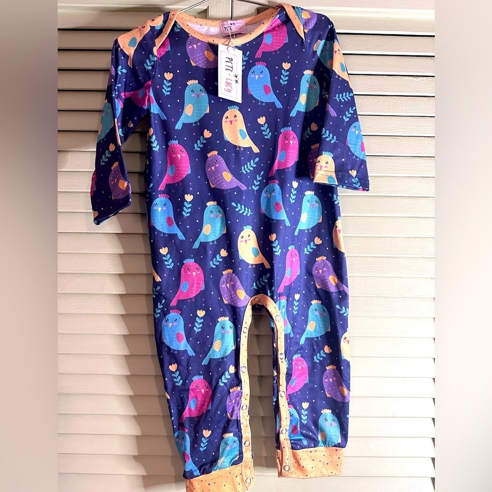 Pete + Lucy Bright Birdies Long Sleeve Romper Size 18-24 Months